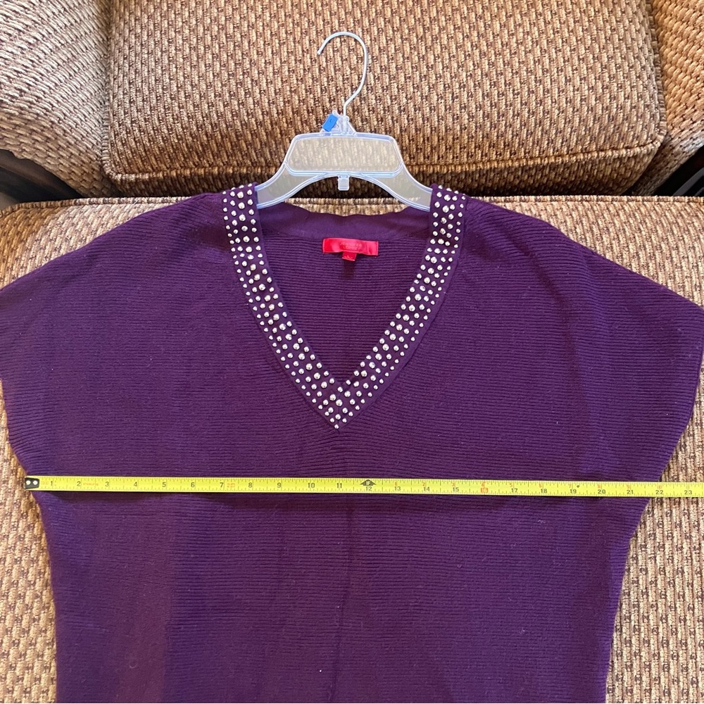 Jennifer Lopez Burgundy/Plum Sweater with Studded neckline Sz. L - Picture 8 of 9